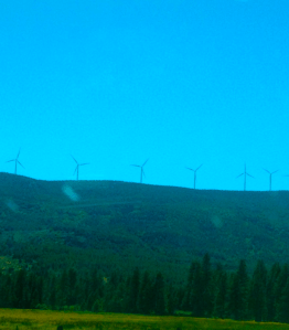 Windmills line the mountain outside of Burney